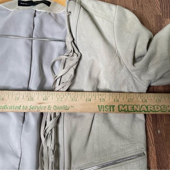 White house black market genuine leather fringed open front Western jacket XS‎ - Picture 9 of 9